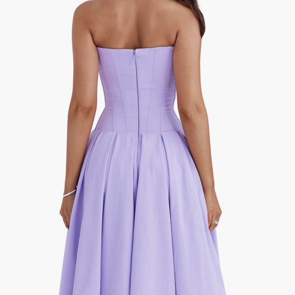 House of CB Lavender Strapless Corset Pleated Midi Dress - Picture 5 of 17